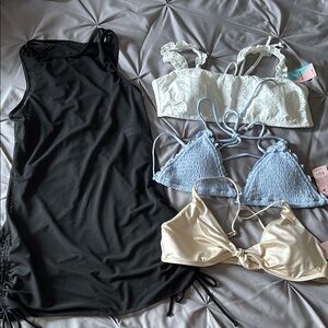 Black beach cover Dress with Three Bikinis tops